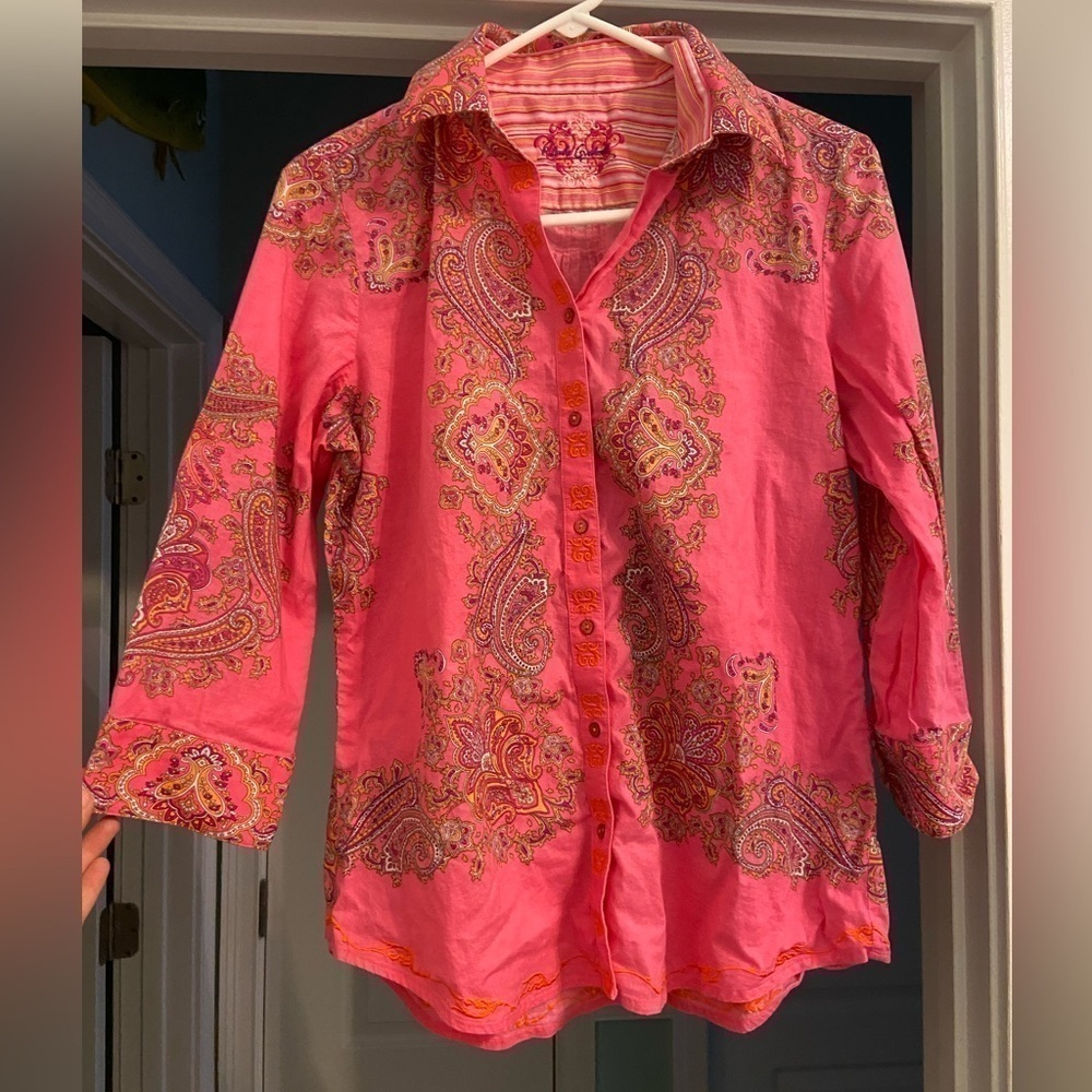 Robert Graham Hot Pink Embroidered Button Down Paisley Collard Shirt